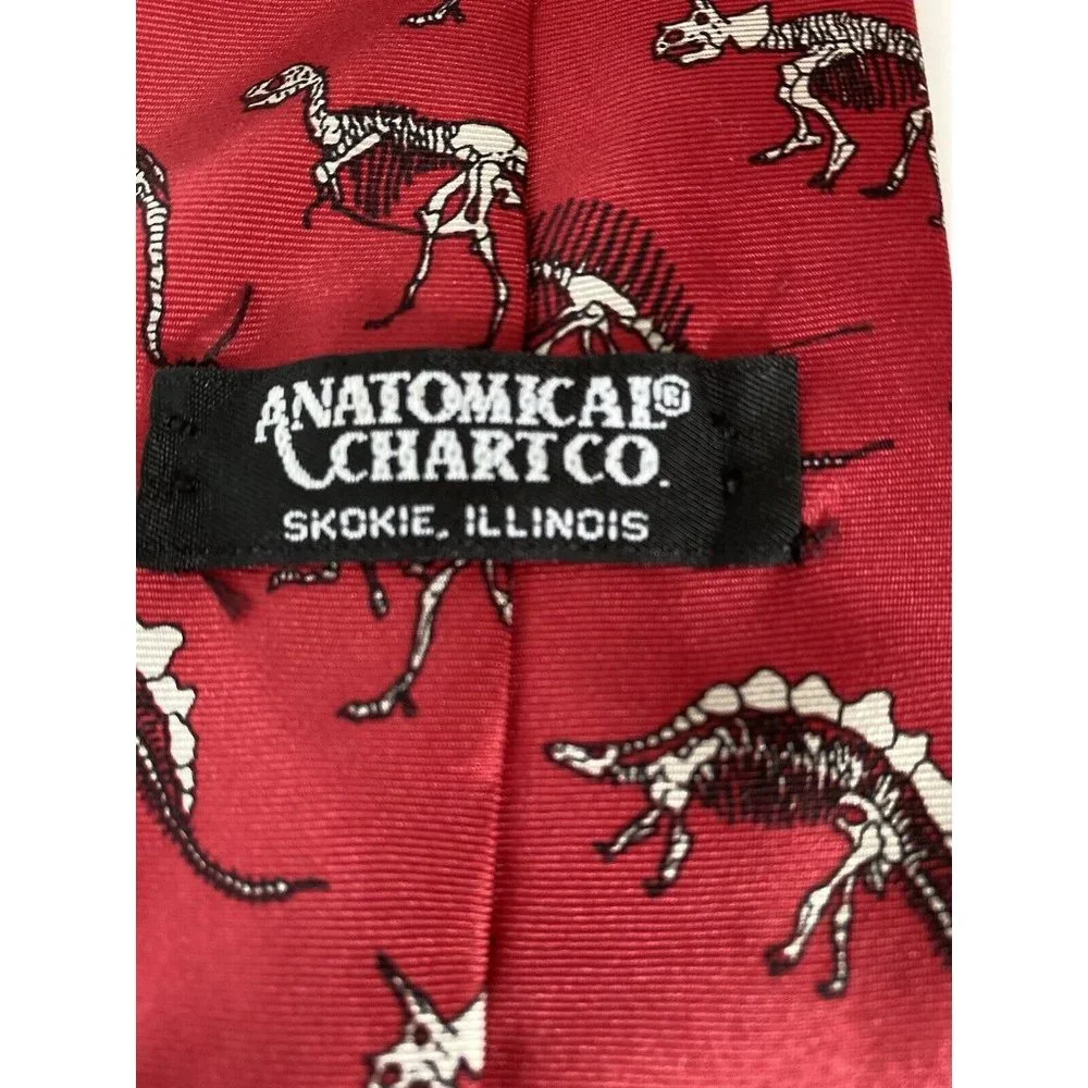 Vintage Anatomical Chart Co Tie Dinosaur Skeletons Red‎ Classic Novelty College